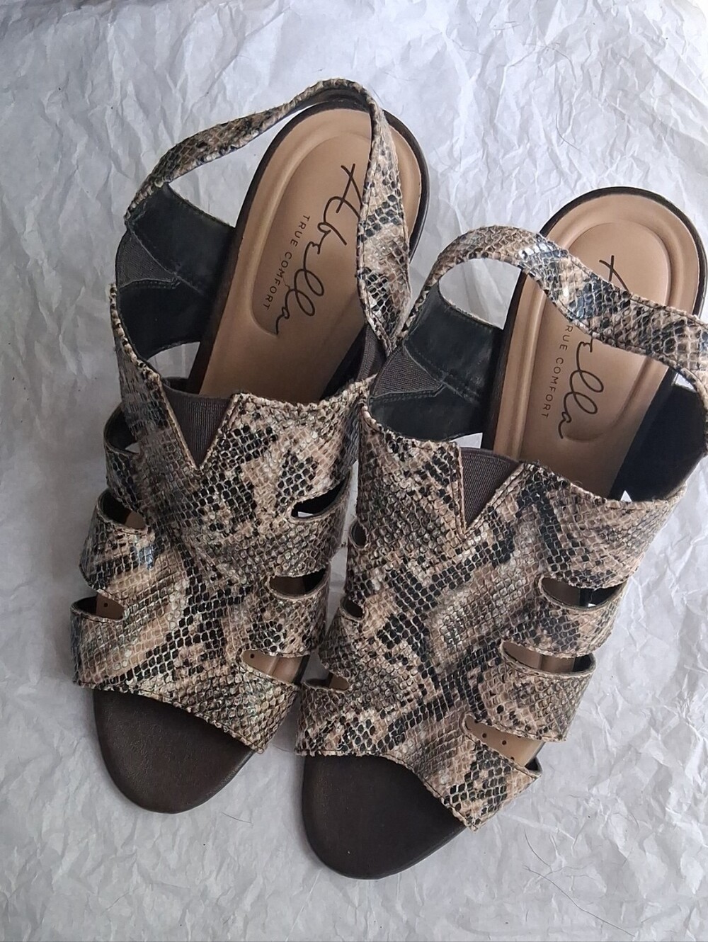 Abella True Comfort Snake-Print Slingback Sandal - Taupe/Brown
